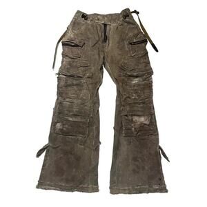 Vintage Distressed Destroyed Wide-leg Baggy Denim Cargo Pants Jeans